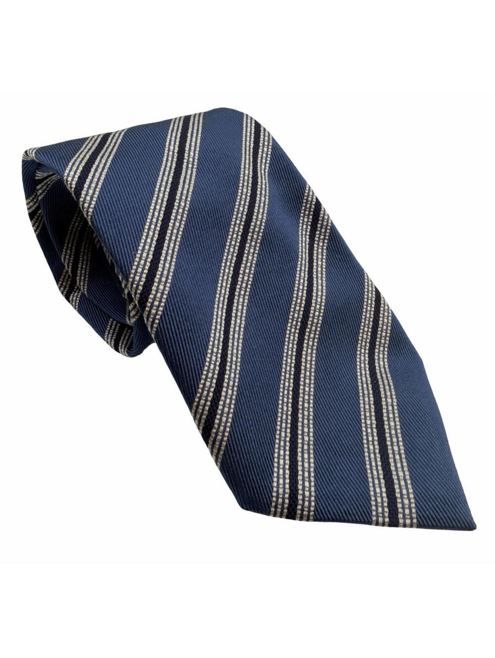 Canali Silk Neck Tie Striped Navy Blue Grey 3.4" W | 60.5" L
